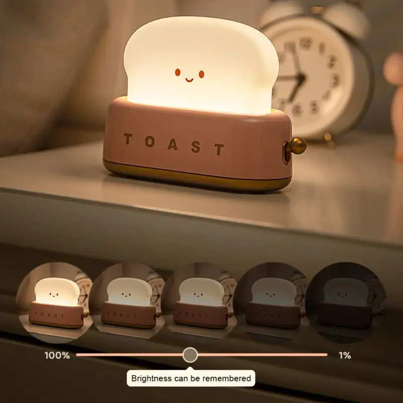 

Adjustable Dimming Nightstand Night Light Rechargeable Portable Sleeping Lamps Timing Toaster Night Light Home Decoration