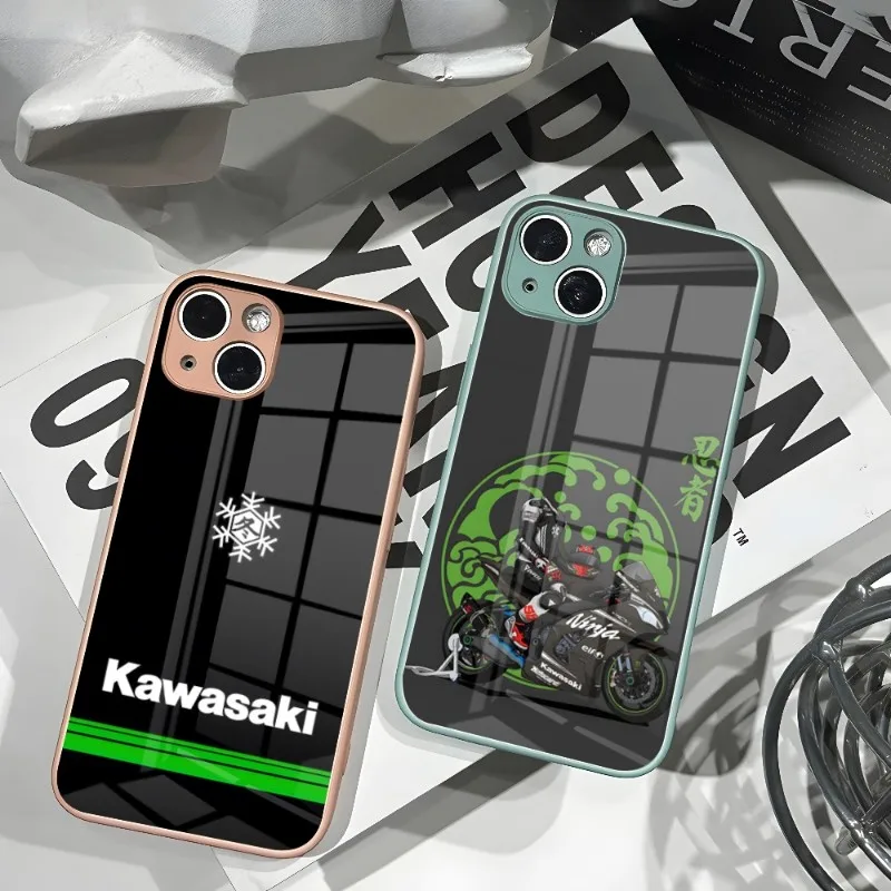 

Чехол для телефона Motorcycl Racing Kawasakies, новинка для IPhone 14 13 11 12 XR XS MAX 7/8 X Plus, цветные чехлы из закаленного стекла для пар