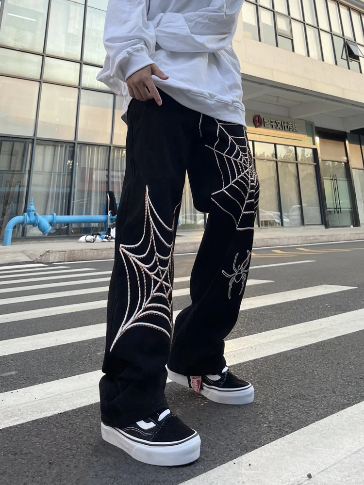 Y2K Men's Korean Casual Brand Clothing Hip -hop H Denim Trousers Gothic Rock Straight Pants Street Clothing Men's Clothing Denim