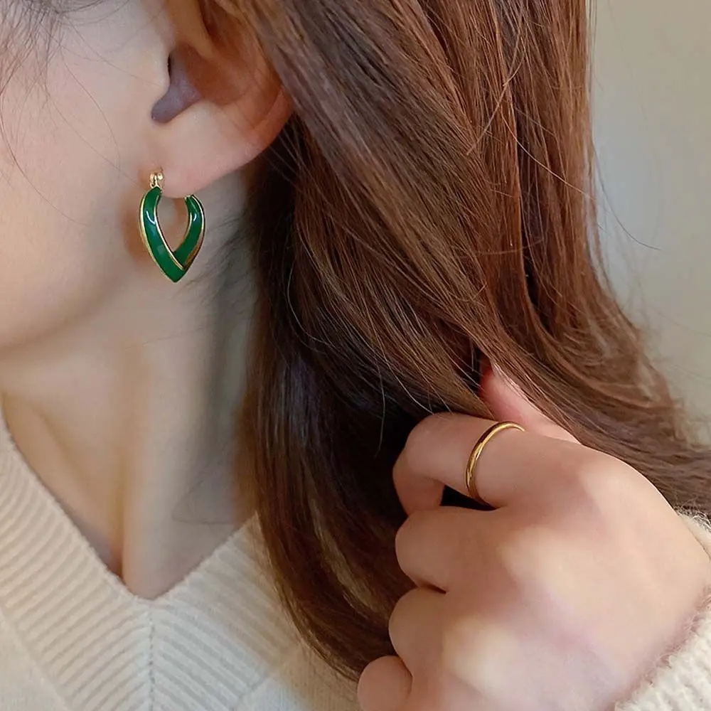 

Heart Geometric Fashion Jewelry Hollow Drop Oil Women Ear Studs Love Hoop Earrings Korean Earrings Heart Hoop Earrings