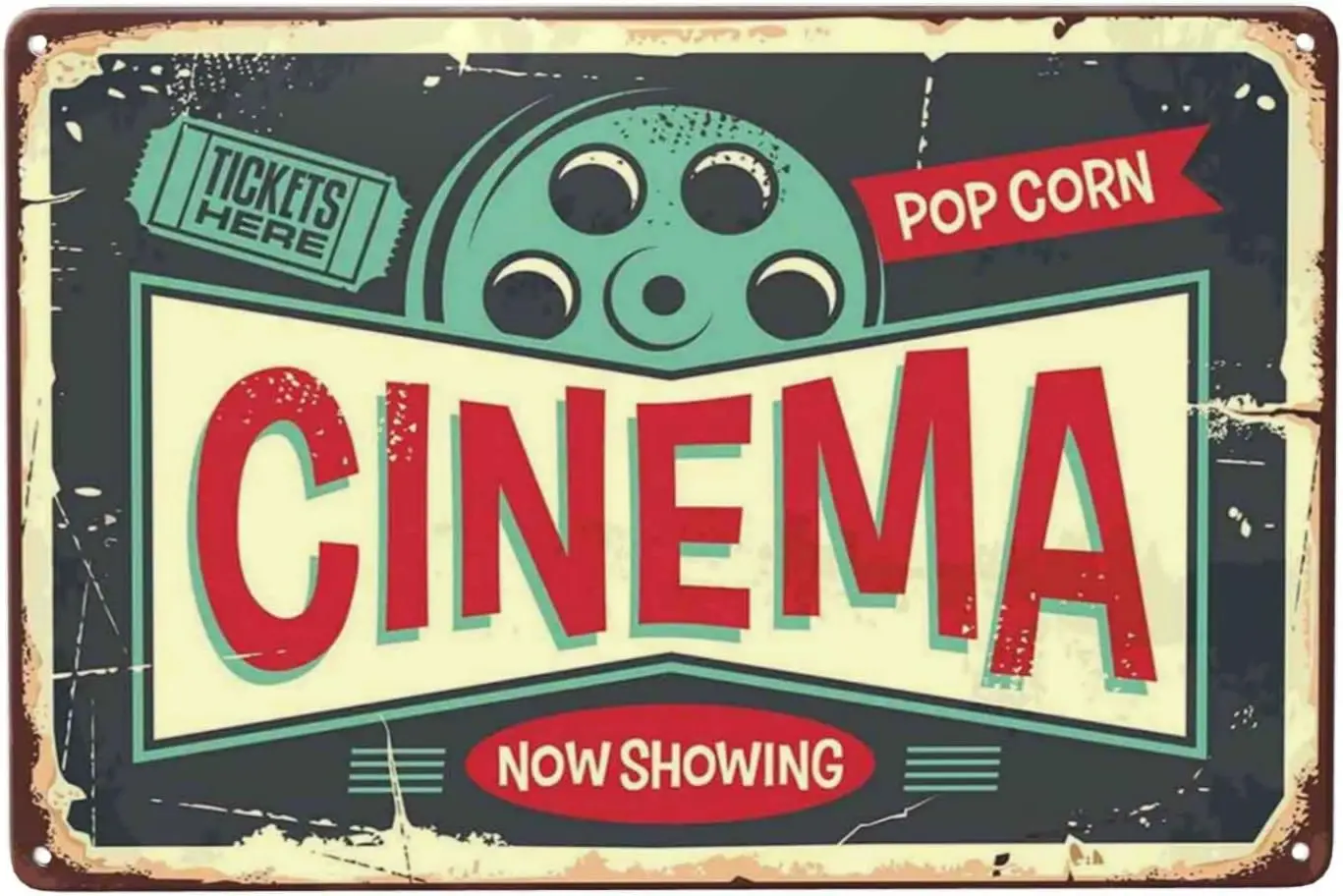 LOVEJ Cnem Sgn Vntge Metl Tn Wll Decor Tckets Here Pop Corn nd Move Sgns for Br Pub Club Mn Cve 8 x12 nch (CTP