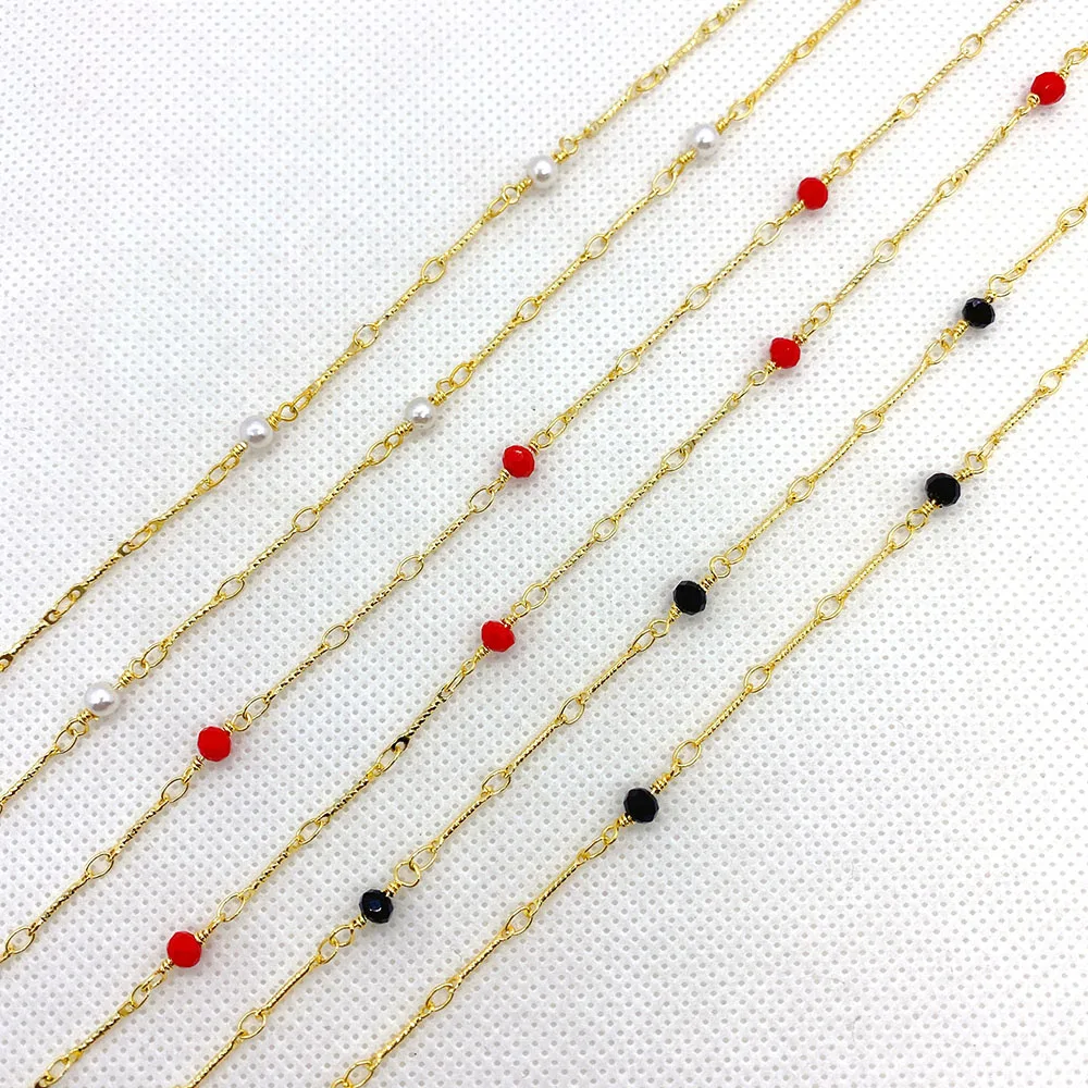 

Цепочка ручной работы с кристаллами и натуральным жемчугом, классическая позолоченная медная цепочка, очаровательное ювелирное изделие «с...