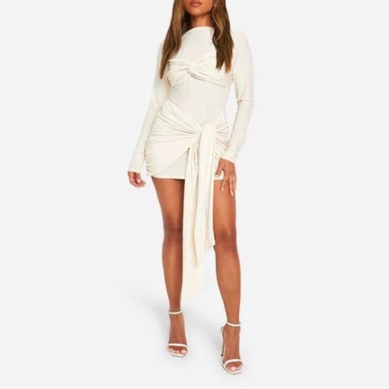 Новые плиссированные женские платья на шнуровке с высокой талией облегающее