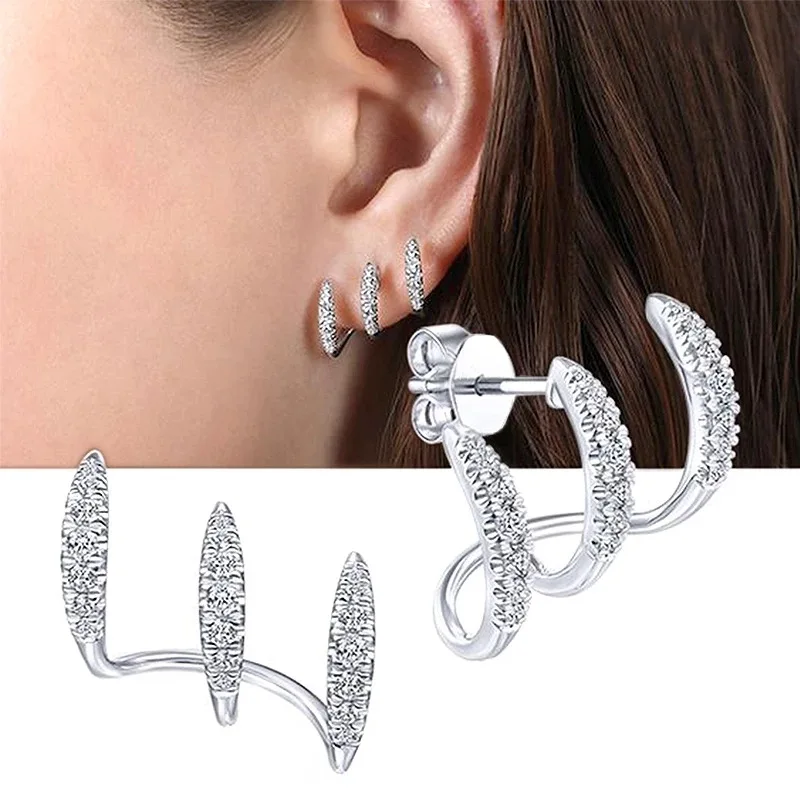 

Ear earrings diamond inlay trembles cool wind design sense earrings three-layer curved earrings heart earrings