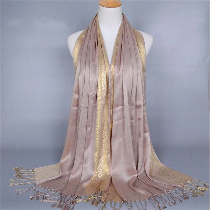 

2021 New Women Gold Cotton Solid Color Muslim Head Scarf Shawls And Wraps Pashmina Bandana Female Foulard Ladies Hijab Stores