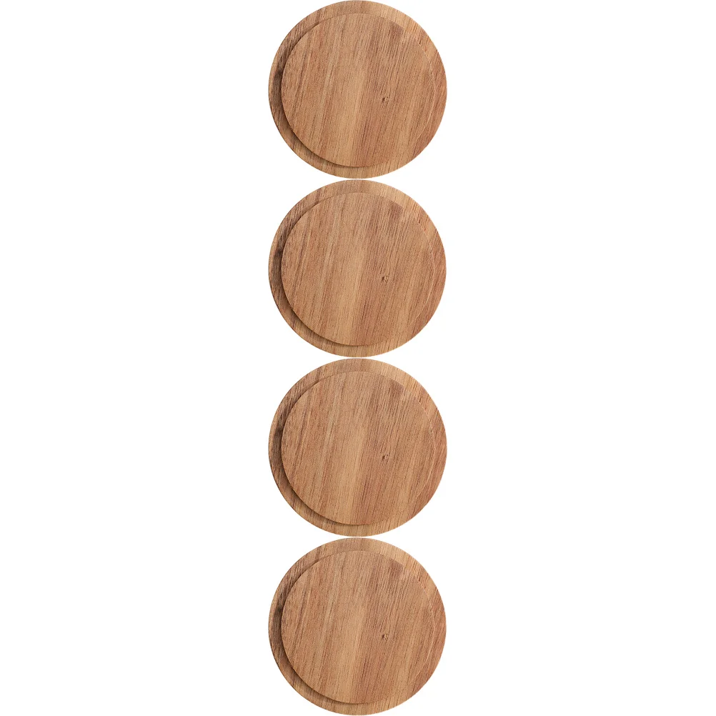 

4 Pcs Wooden Mug Lids Tea Cup Coffee Covers Decor Convenient Office Multi-use Acacia Sealing Round