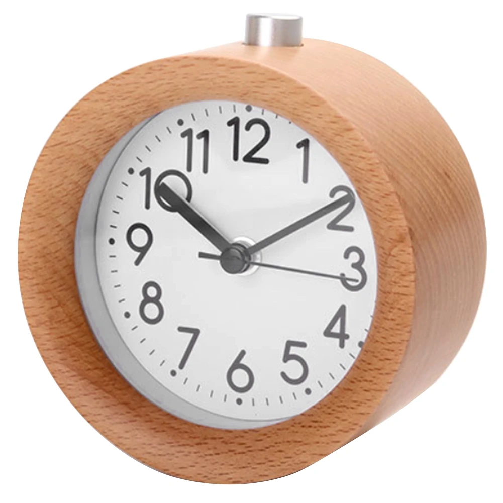 

Wooden Clock Snooze Bedside Kids Alarm Clock Circular Needle Backlight Desktop Clock Silent Wood with Desk Lamp Wood