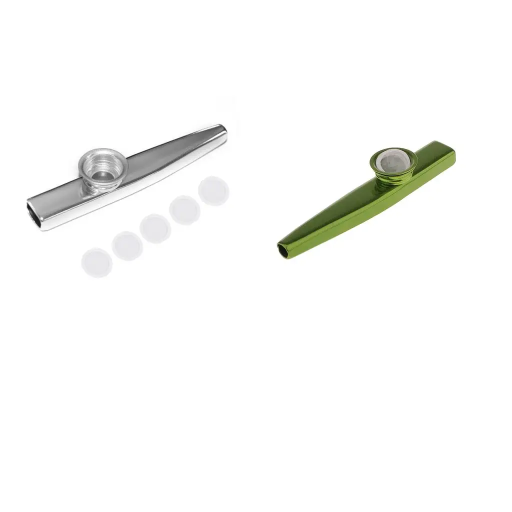 

2 pcs Kazoo Flutes Diaphragm Mouth, Adjustable for Party Gift Musical Toys Kids Adults Silver and Green