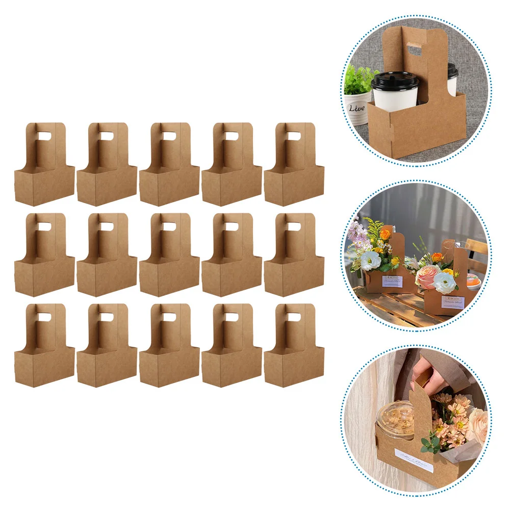 

15pcs Kraft Paper Small Drink Carrier Take-out Cup Holder Beverage Carrier