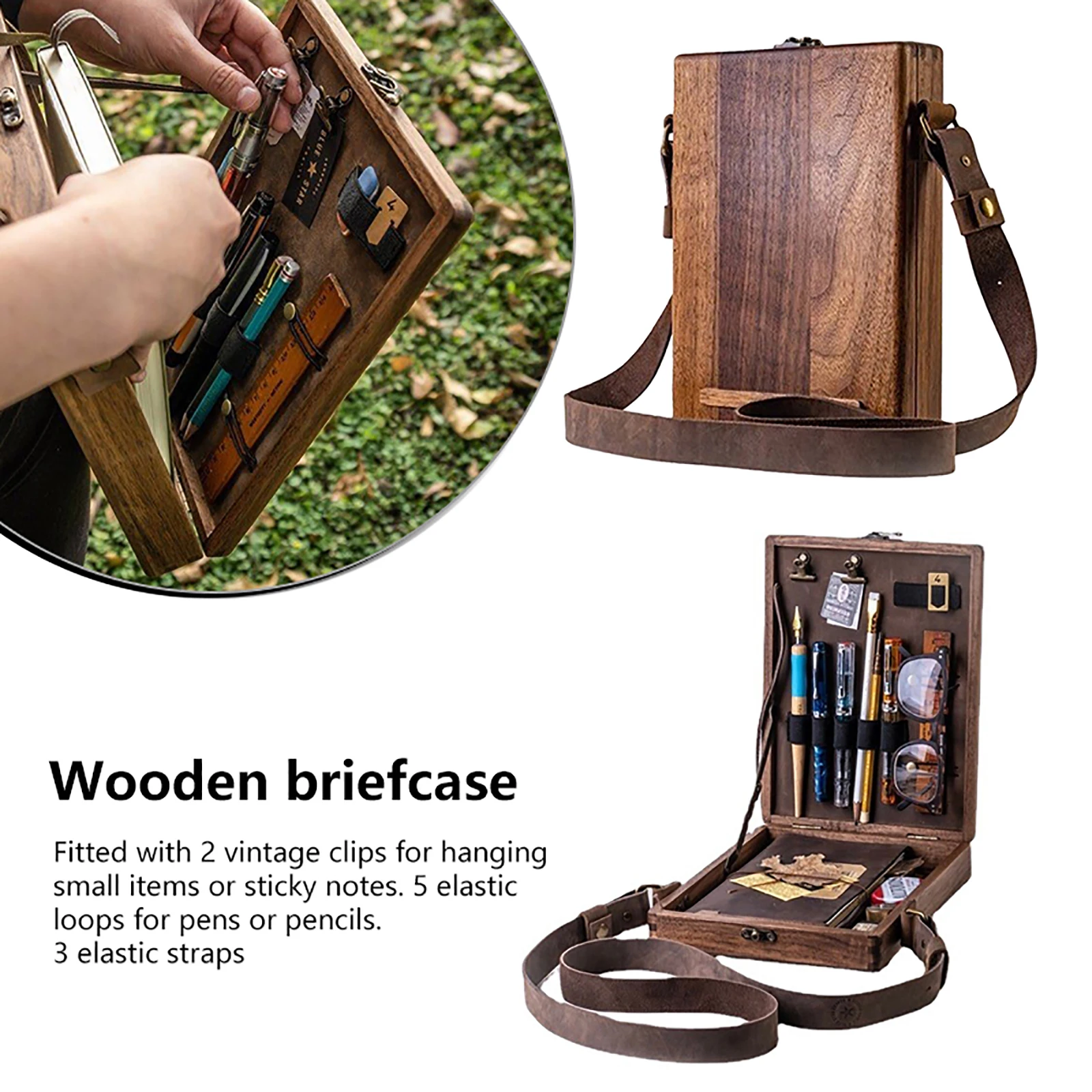 

Writers Messenger Wood Box A5 Wooden Retro Trend Shoulder Bag Postman Outdoor Briefcase Art Supplies Box Home Decor Storage Box