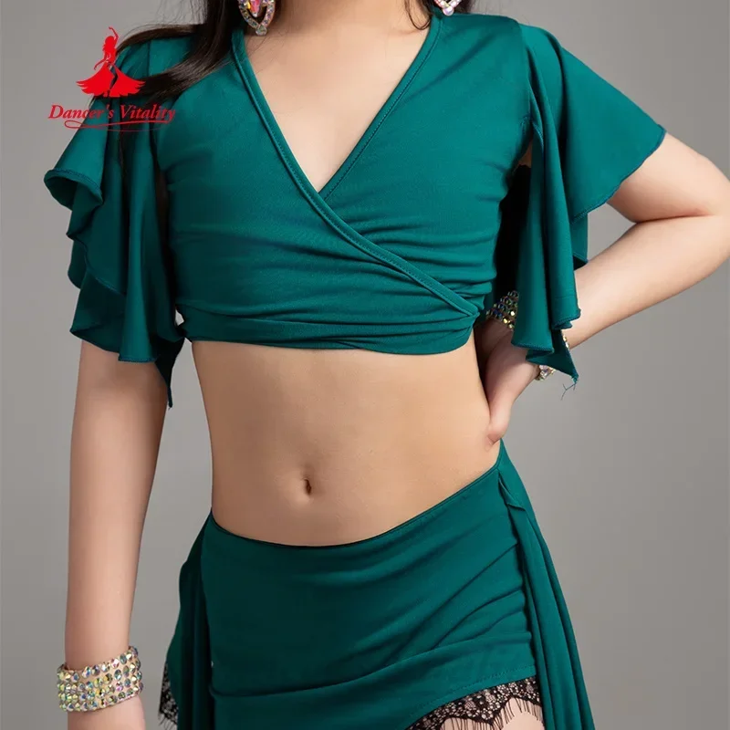 Одежда для тренировок BellyDance детей топ с коротким рукавом и V-образным вырезом +