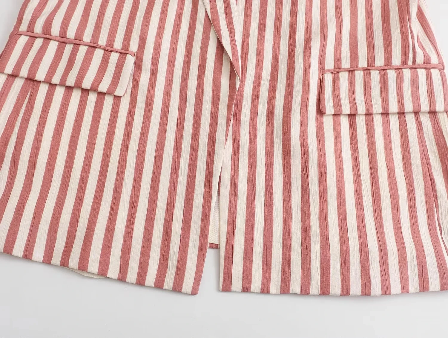 Dave&Di Fashion  Pockets Jacket Striped Loose Roll Up Sleeve Casual Blazers Women Tops
