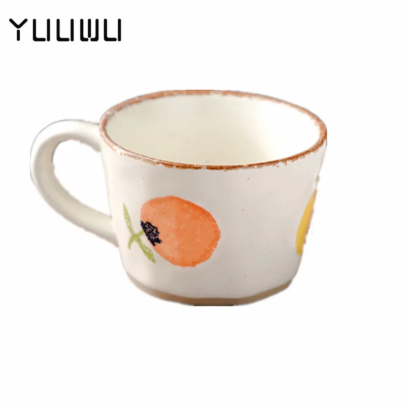 

Ручная роспись, керамические кружки, яблоко, вишня, апельсин, чашки для кофейного чая, ручная работа, японская керамическая кружка, кухонная домашняя посуда для напитков