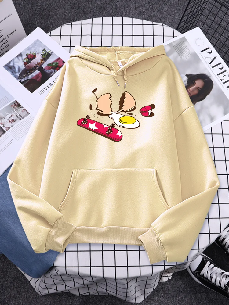 

Streetwear Broken Egg Skateboard Prints Women's Sweatshirt simple Autumn Hooded Street Fit Hoodies Fashion Oversize Clothes Mens