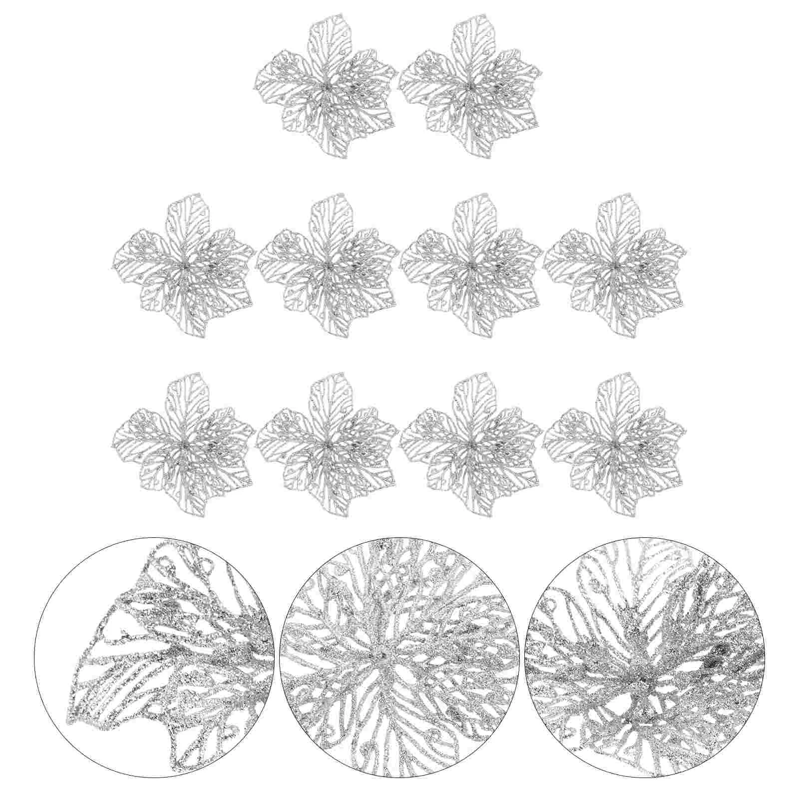 

Flower Christmas Poinsettiaornaments Flowers Wreath Tree Decor Glitter Artificial Delicate Adorn Simulated Fake Holiday Scene