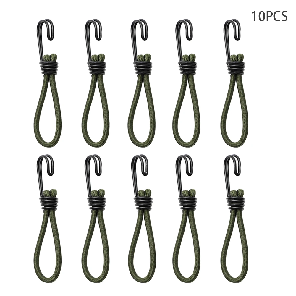 

10pcs Accessories Hiking Fixed Ground Nail Outdoor Tent Elastic Rope With Spiral Hooks Bungee Band Durable Heavy Duty Army Green