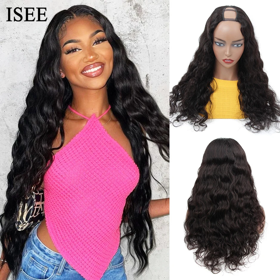 ISEE HAIR Loose Deep Wave Wig U Part Human Hair Wigs 180% Loose Wave Wig Glueless Machine Made Wigs Deep Wave Human Hair Wig