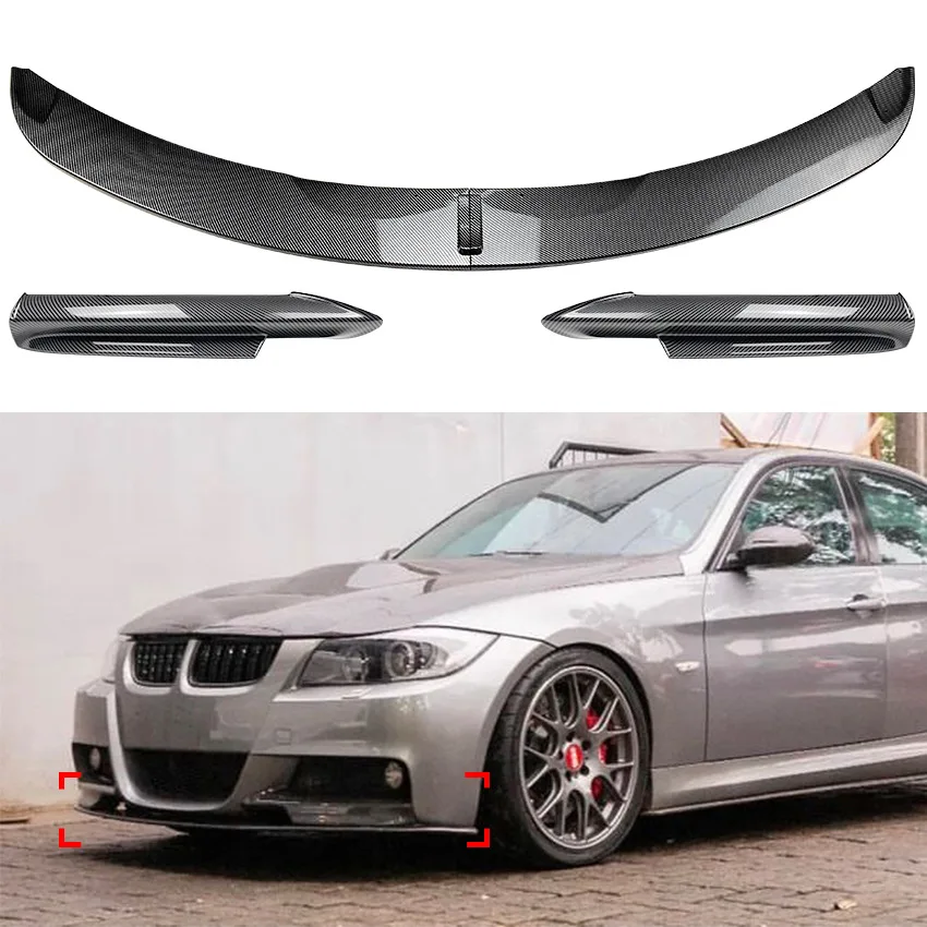 Фото Комплект переднего сплиттера и боковых накладок Race Front Lip Side Corner Combo Kit для BMW E90 3 серии M-Tech (до LCI) 2005-2008, глянцевый черный, аксессуар для переднего бампера седана №1