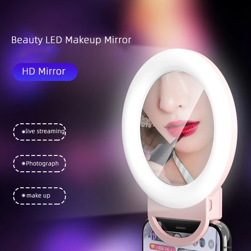 

Зеркало для макияжа со светодиодной подсветильник кой, лампа для селфи в реальном времени, многоскоростная регулировка, натуральсветильни...