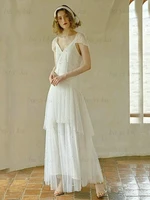 bayika gatsby wedding dress ruffles retro vintage minimalist pearl v neck beach bridal gown 2022 vestido de novia robede mari%c3%a9e