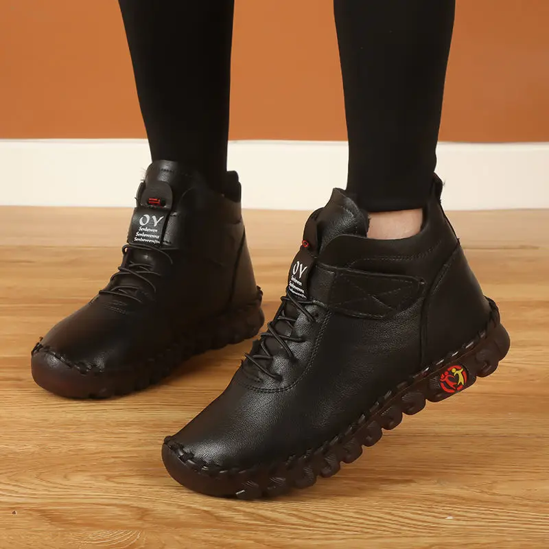 Autumn Winter Ankle Boots Women Leather Non-slip Casual Sneakers Fashion Womens Lace Up Zipper Thermal Booties 2023 new
