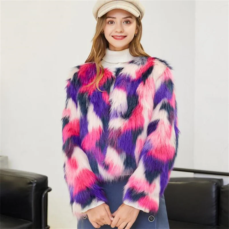 Autumn faux mink leather jacket womens Colorful camouflage fur leather coat women Cardigan jackets jaqueta de couro fashion