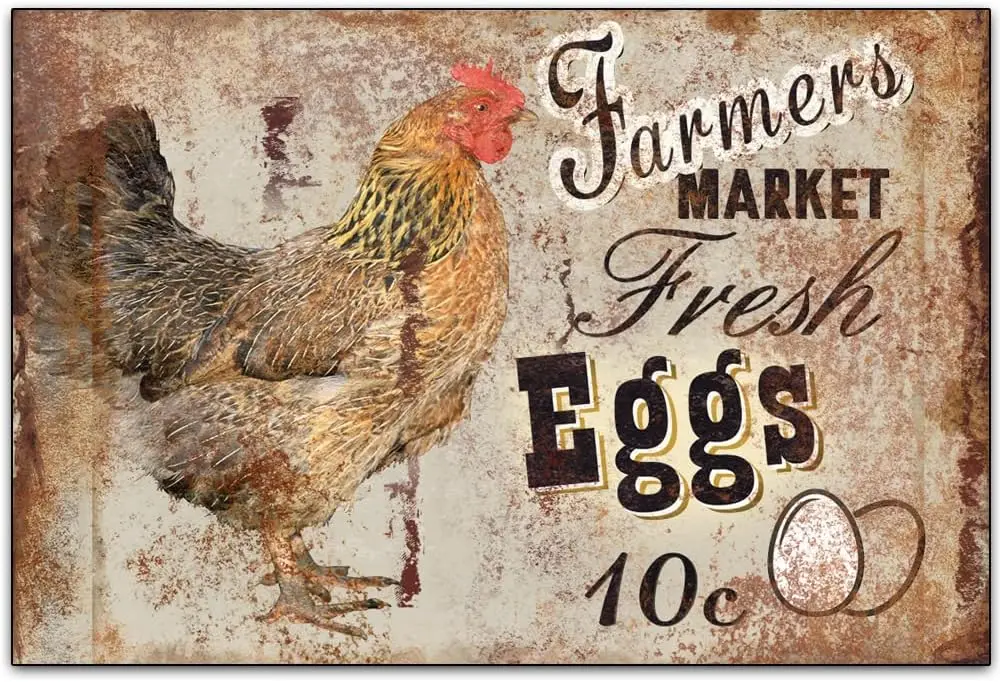 Frmers Mrket Fresh Eggs - Забавный ретро Clssc rt Wll Decorton Grge ​ Metl Sgns rtwork Orgnl Vntge Desgn Prnt Post