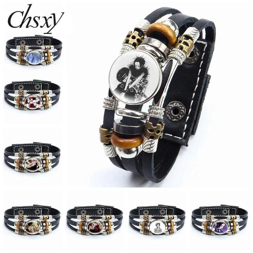 

Nana Anime Leather Bracelet Fashion Punk Vintage Glass Dome Wristband Strap Snap Button Bracelets For Men Women Jewelry Gifts