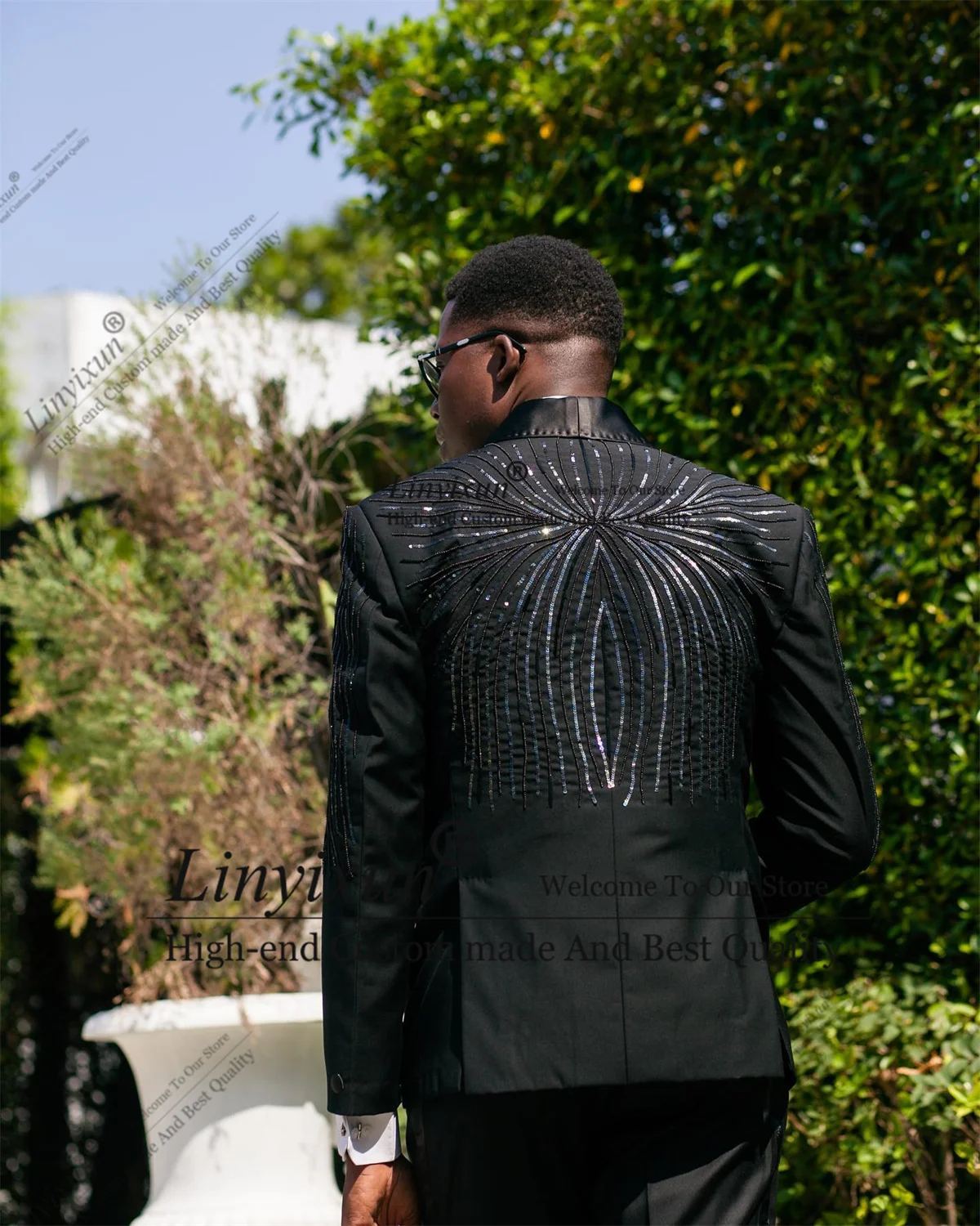 Luxury Crystal Beads Men Suits Wedding Groom Tuxedo 2 Pieces Male Prom Blazer Party Dinner Customized trajes para hombre