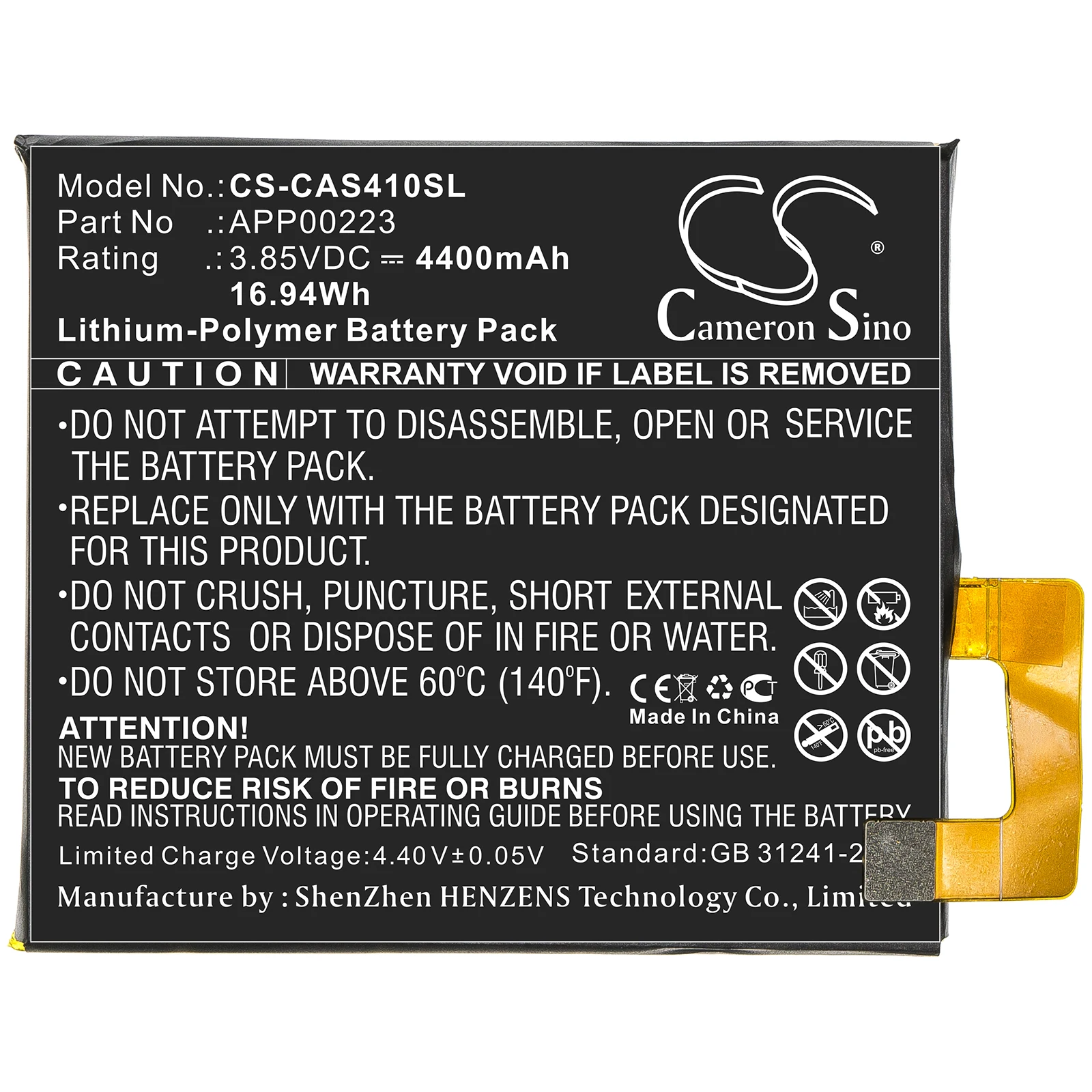 CS Replacement Battery For CATERPILLAR CAT S41 APP00223 4400mAh/16.94Wh