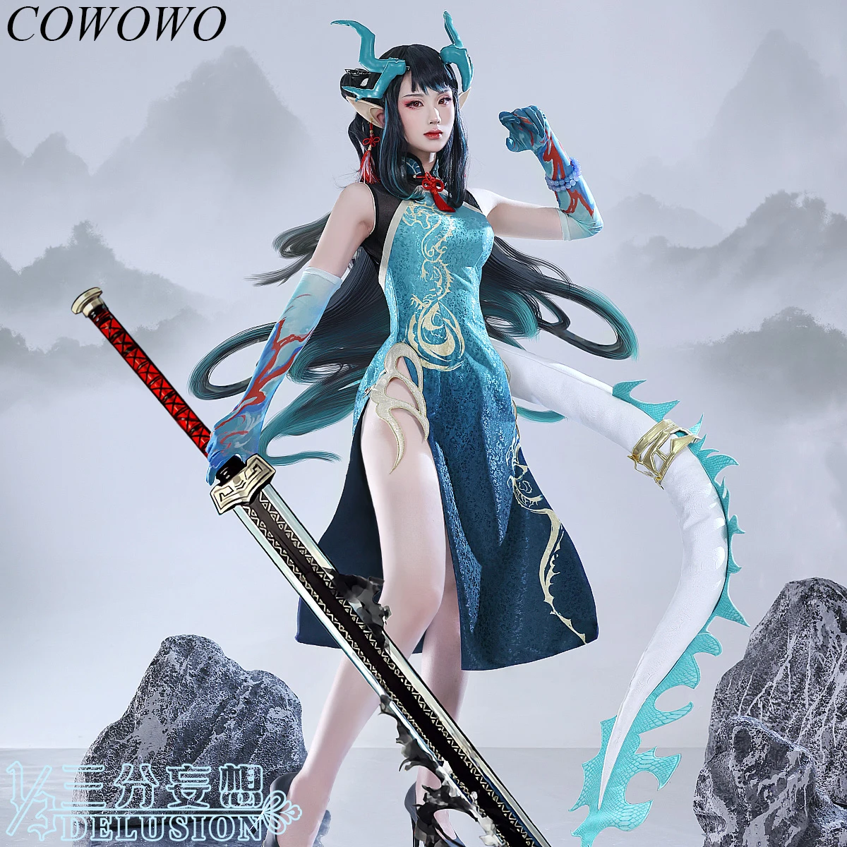 

COWOWO Anime!Arknights Dusk RHODE ISLAND Game Suit Gorgeous Cheongsam Dress Uniform Cosplay Costume Halloween Party Outfit Women