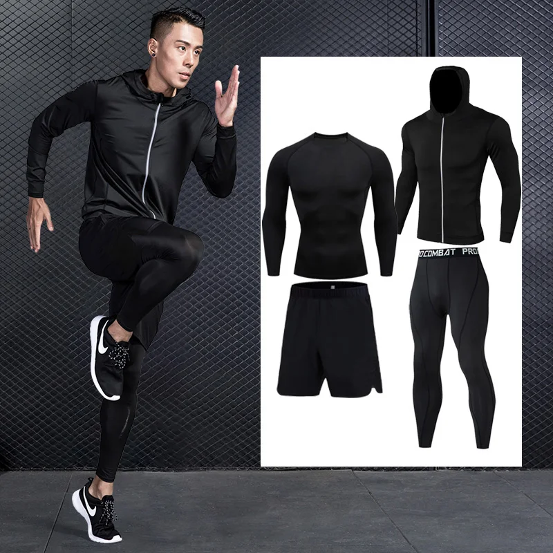 4 Pcs Outdoor Jogging Sport Men Suits Male Tracksuit Outdoors Suit Men's Gym Sportswear Running Track Clothing | Спорт и