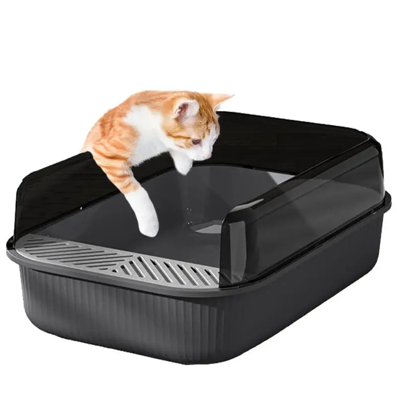 

Cat Litter Pan Box Semi-Enclosed Sifting Litter Box With High Sides Detachable Shallow Cat Toilet Durable High Side Sifting