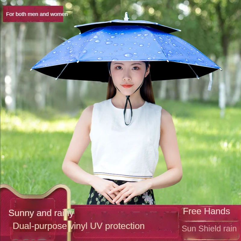 

Double-Layer Vinyl Rain-Proof Fishman Umbrella Hat Head-Mounted Umbrella Sun-Proof Tea Picking Top Umbrella Hat Outdoor