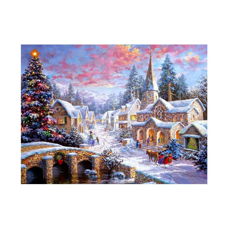 

Christmas House Frameless DIY Digital Oil Painting By Numbers Canvas Wall Picture Hand Painted Home Decor