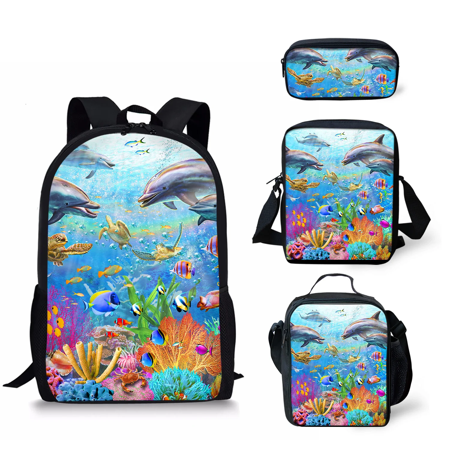 Dolphin Underwater World Pattern 4Pcs/Set School Bags for Girls Boys Students Book Backpack Soft Mochila Infantil Free Shipping