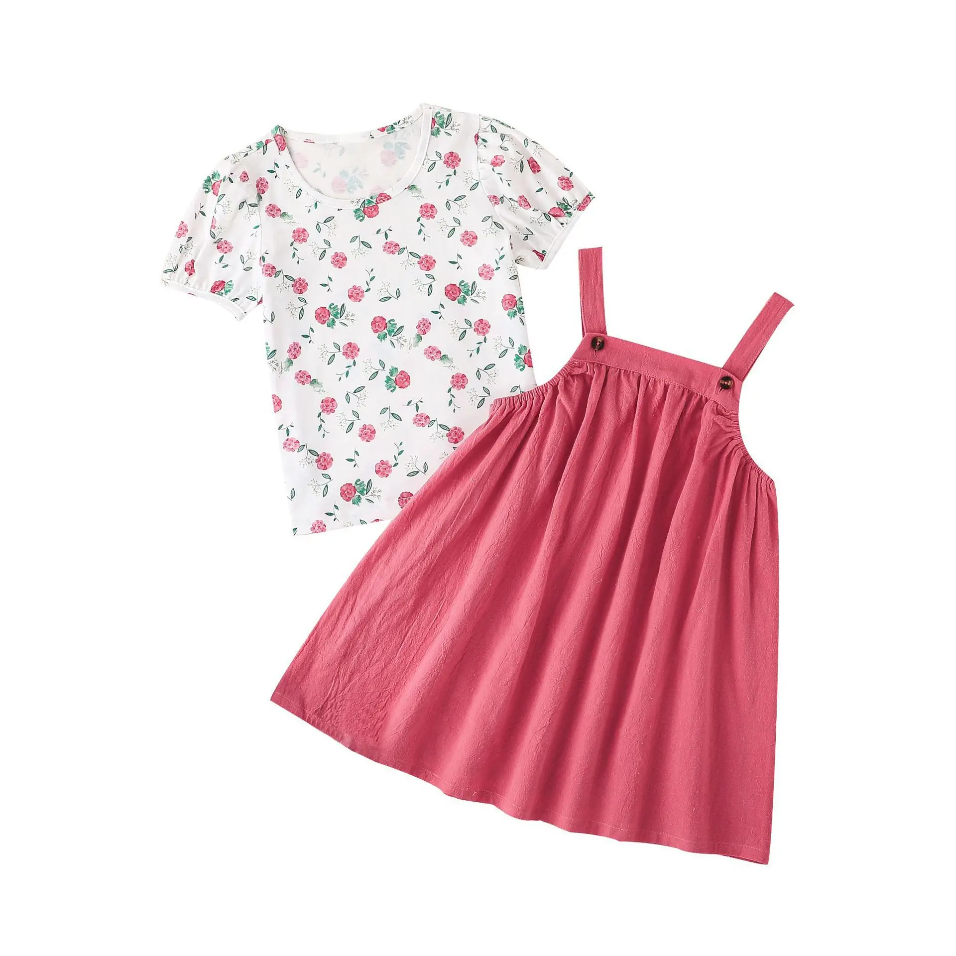 

Babies Clothing Sets 2pcs Casual Baby Girl Costume Toddler Short Sleeved T-Shirt + Strap Skirt Suit Kids Outfits Tops