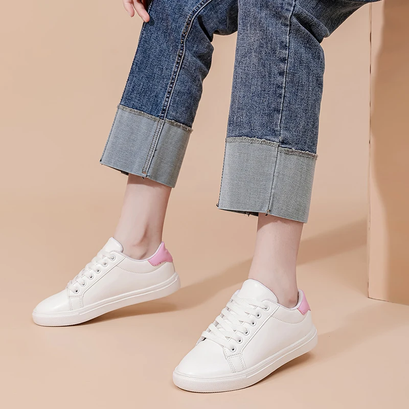 Fashion Shoes Women's Vulcanize Shoes Spring New Casual Classic Solid Color PU Leather Shoes Women Casual White Shoes Sneakers