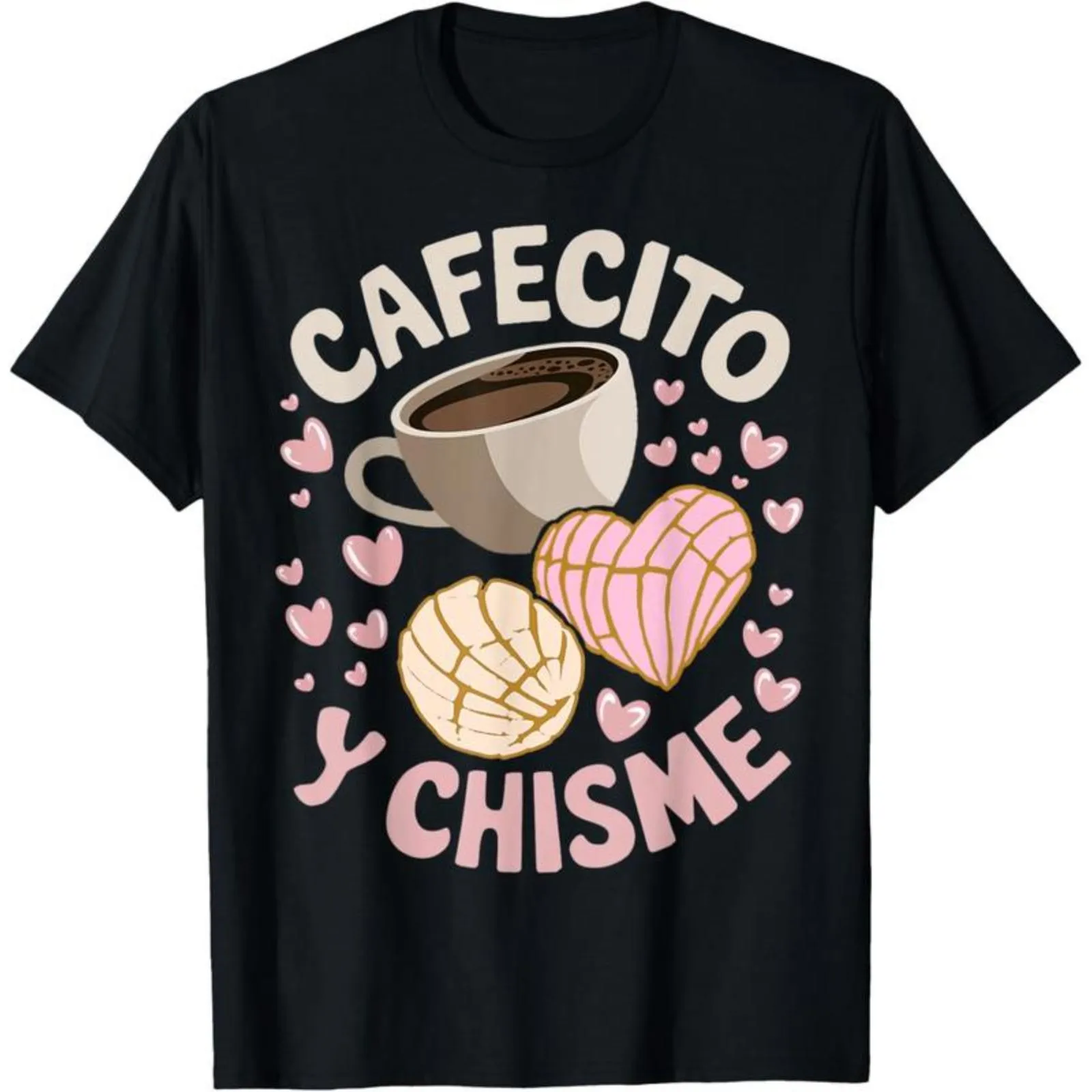 Фото Футболка с принтом Cafecito Y Chisme, повседневная футболка с круглым вырезом в стиле латинской культуры для повседневной носки, размеры S-5XL №1