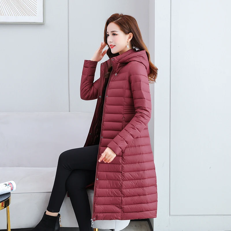 2022 Women's Winter X-long Coat Hooded Casual Zipper Female Jacket Winter Solid Color Stand Collar Thick Cotton Woman Parkas