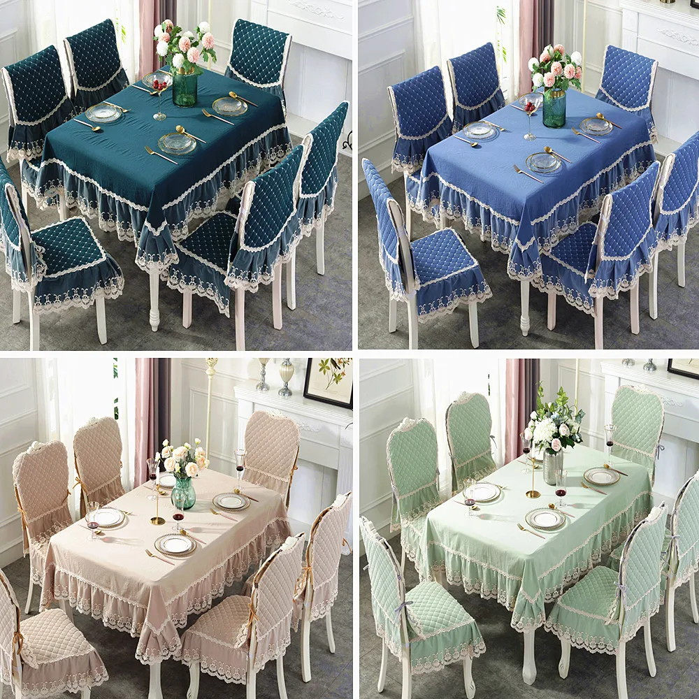

European Classical Table Cloth Rectangular High Quality Luxury Cotton Tablecloth Chair Cover Wedding Christmas Decor Sequin