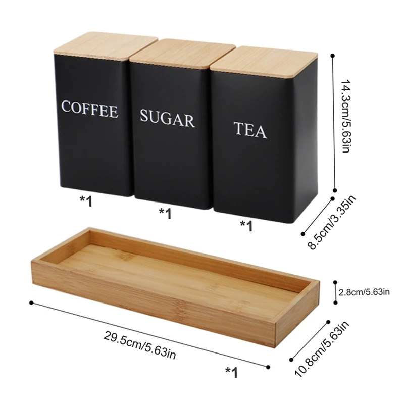Набор из 3 предметов набор канистр для чая кофе и сахара с подносом железные банки