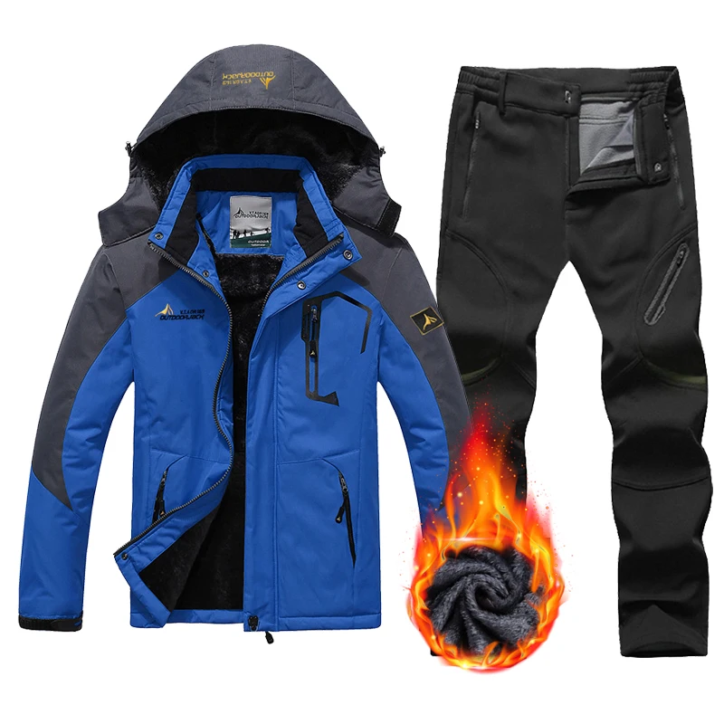Мужской лыжный костюм, водонепроницаемая ветрозащитная флисовая куртка и штаны, зимняя теплая одежда для сноуборда, Мужская брендовая одежда для лыжного спорта