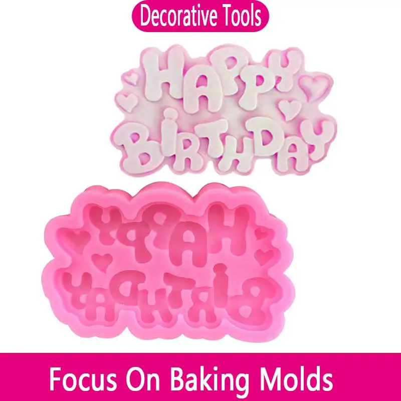 

Happy Birthday Silica Gel Mold Children Chocolate Turn Sugar Baking Mold Cake Mold Gypsum DIY Decoration Soap Mold Cake Tools
