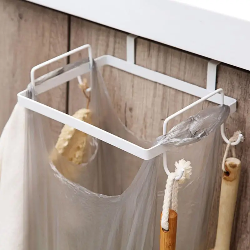 

1pcs Kitchen Garbage Bag Holder Metal Trash Rack Cupboard Door Back Hanging Kitchen Storage Trash Rack Kitchen Accessories Tools