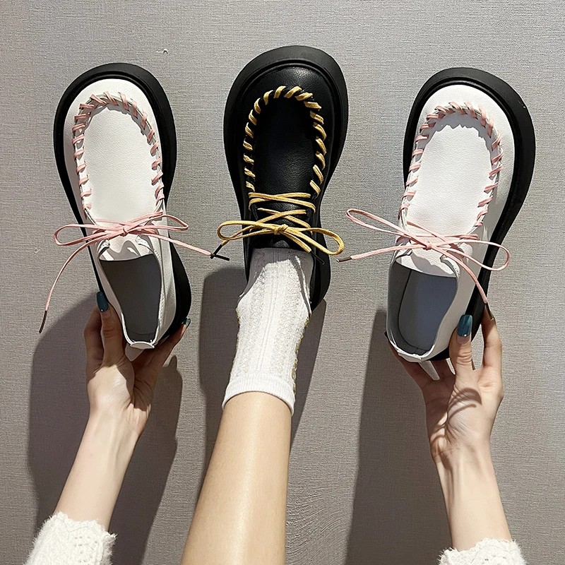 

All-Match Womens Derby Shoes Round Toe Clogs Platform British Style Female Footwear Leather Creepers Summer Preppy New Cross