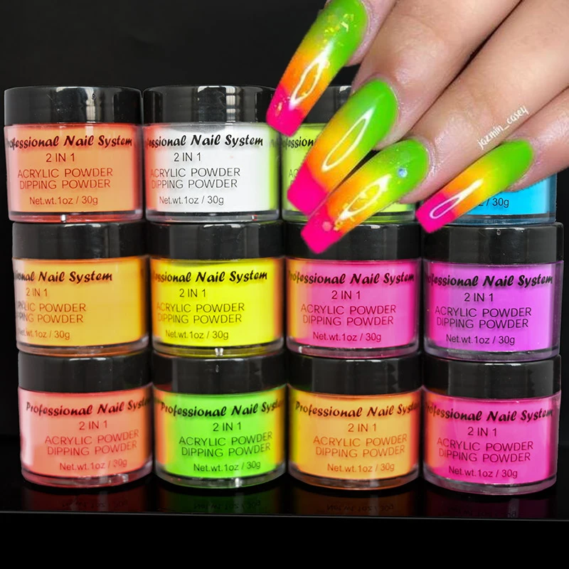 

1 Oz Neon Nails Acrylic Powder 3 In 1 Dipping/extension/carving Powder Fluorescent Nail Glitters Pigment Dust For Manicure YT7#Y