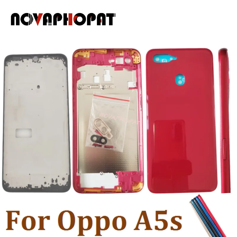 Novaphopat Передняя полноразмерная рамка для Oppo A5s, рамка для ЖК-дисплея, средняя рамка, задняя крышка батарейного отсека, Боковая кнопка для объектива камеры