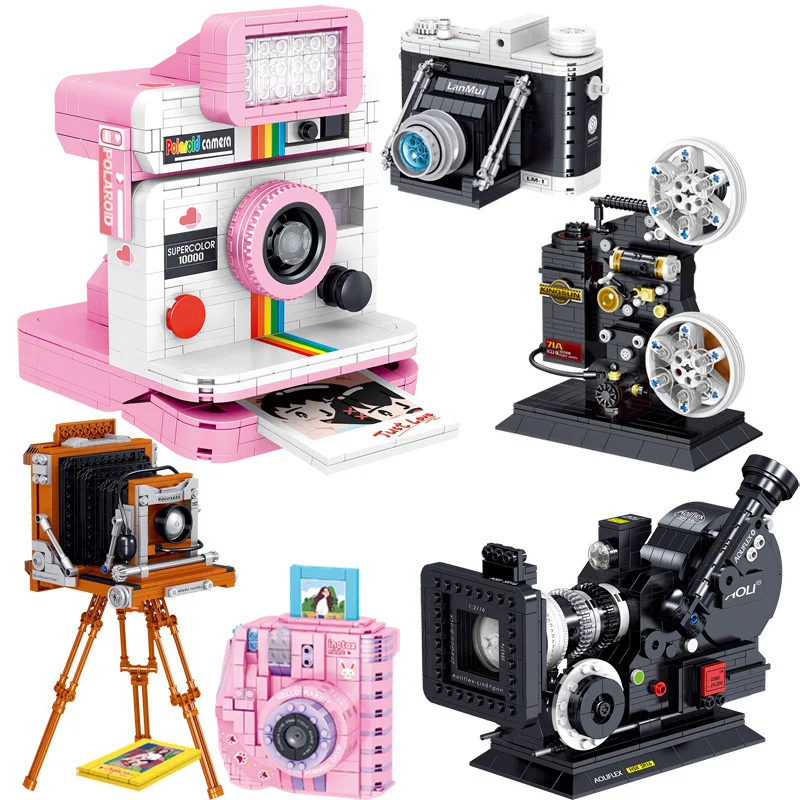 

2022 New Mini Digital Camera Vintage Phonograph Radio Figures Building Blocks Bricks Kits DIY Retro Model Set Toys for Boy Gift