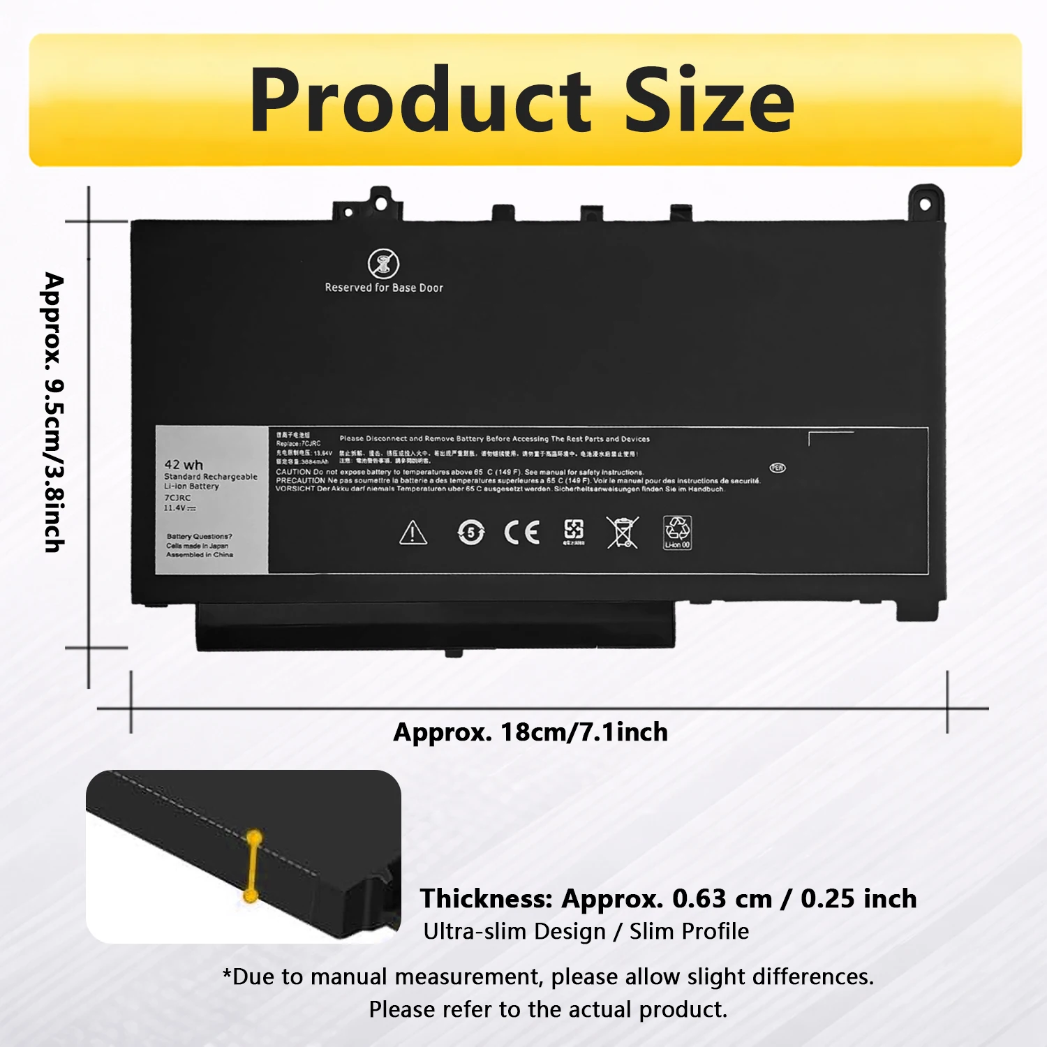 Фото Аккумулятор PowerHub 7CJRC для ноутбуков, совместимый с Dell Latitude E7470 E7270 Series 451-BBSW 451-BBWR 21X15 579TY PDNM2, 11.42В, 42Втч №4